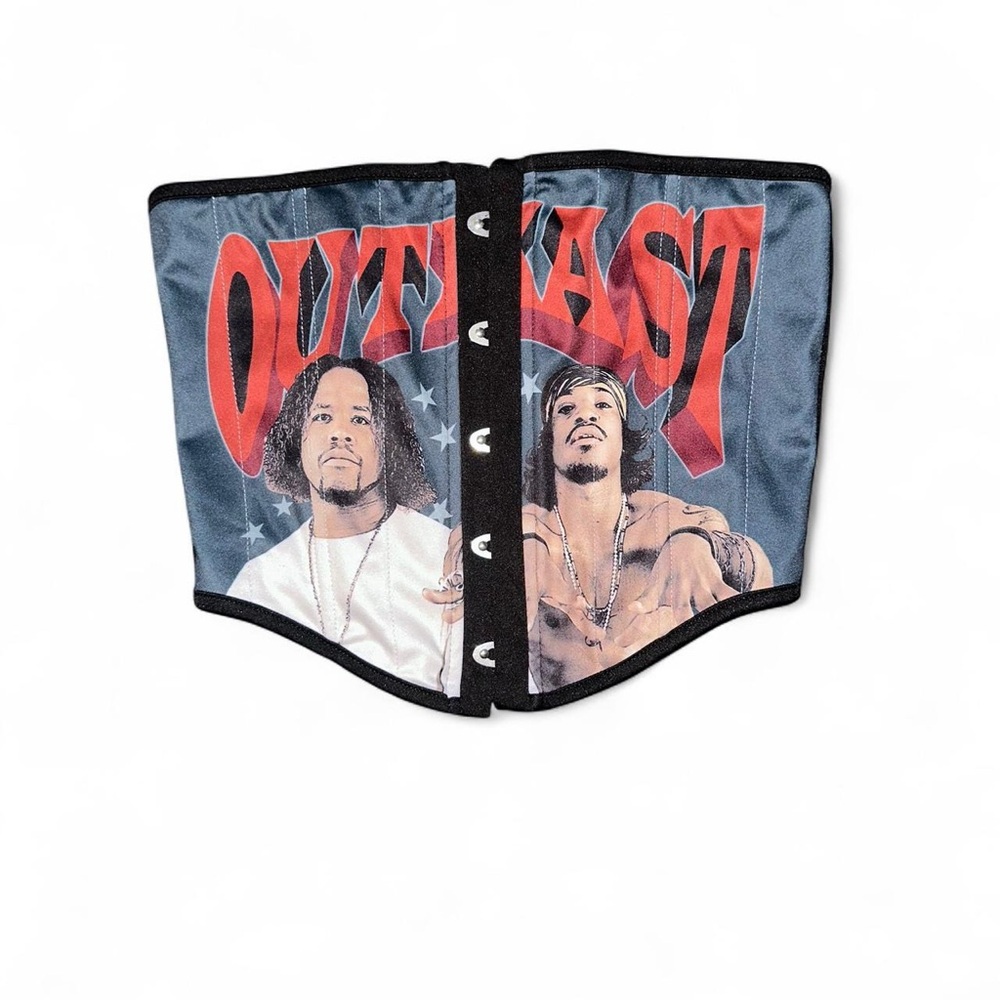 Outkast Graphic Crop Top in Black and Gray